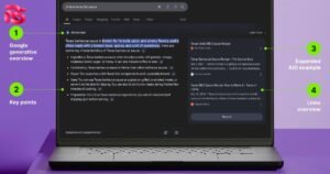 Google Search interface, AI-generated answer, supporting web pages