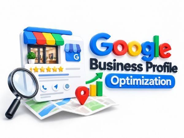Google Business Profile Optimization with local listing, reviews, map pin, search, and business growth analytics.